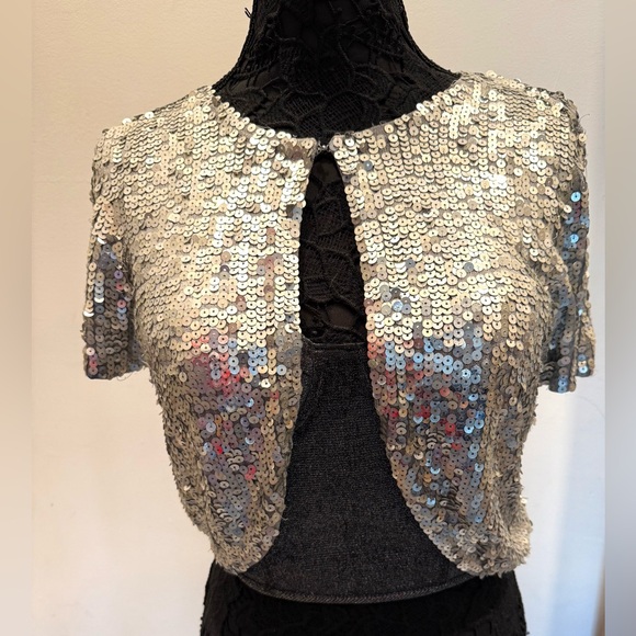 INC International Concepts Silver sequin bolero sweater - Picture 1 of 5